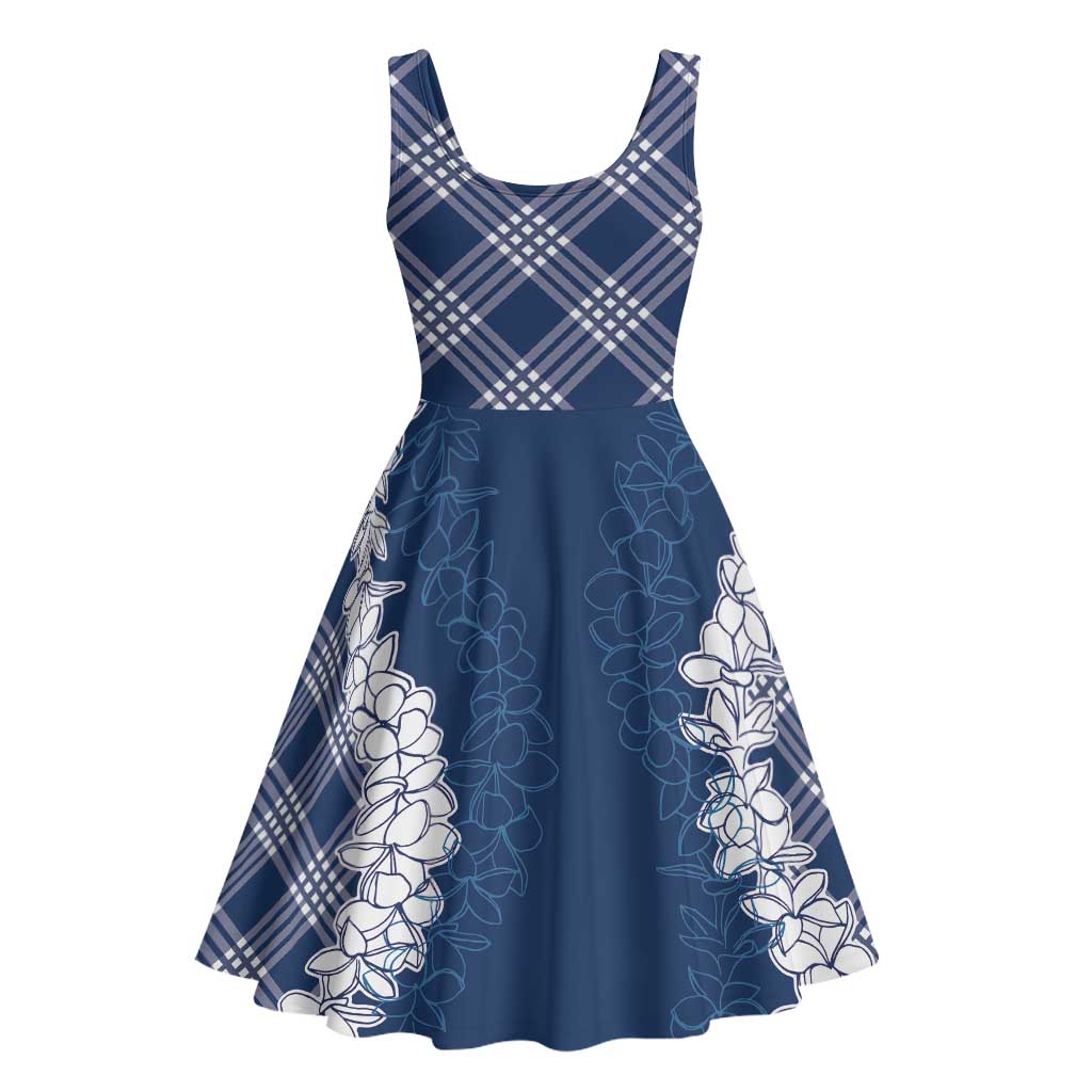 Hawaii Aloha Plumeria Lei Navy Palaka Midi Dress - Polynesian Pride