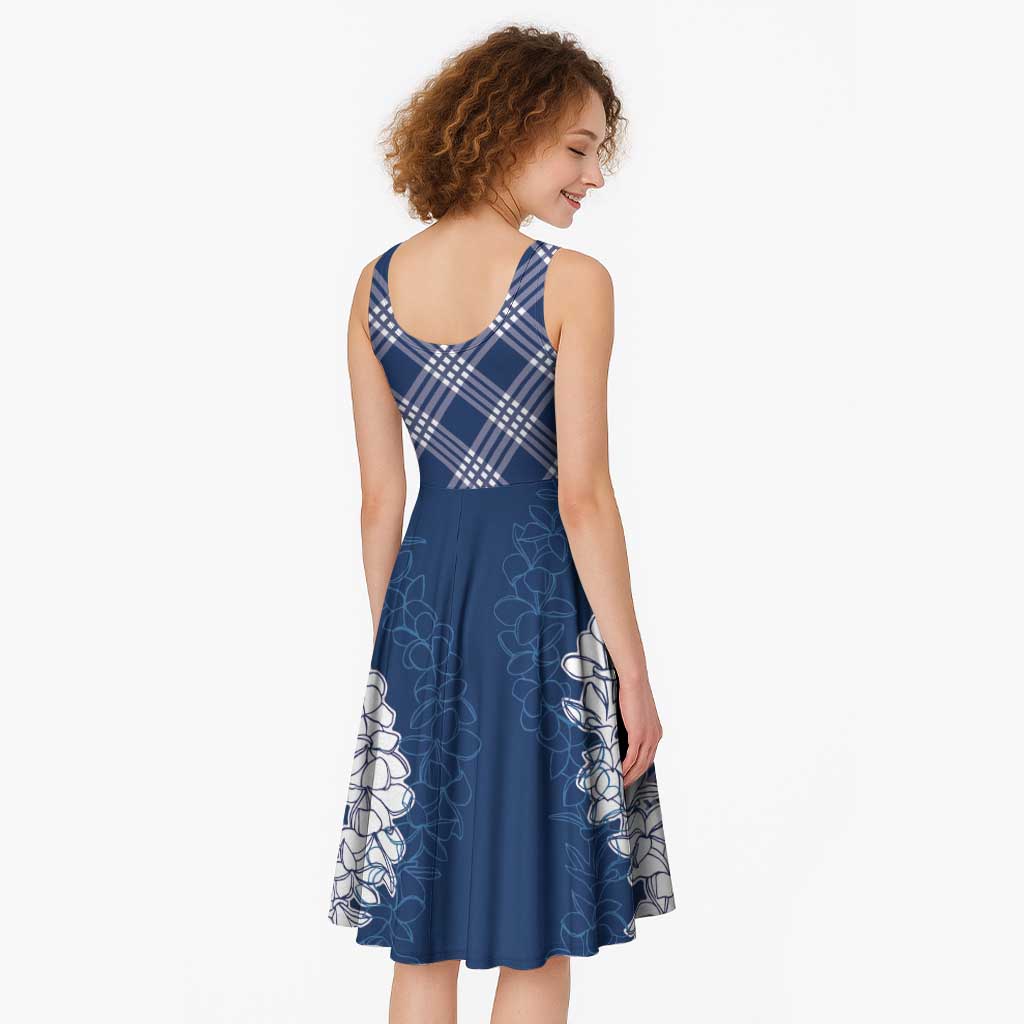 Hawaii Aloha Plumeria Lei Navy Palaka Midi Dress - Polynesian Pride