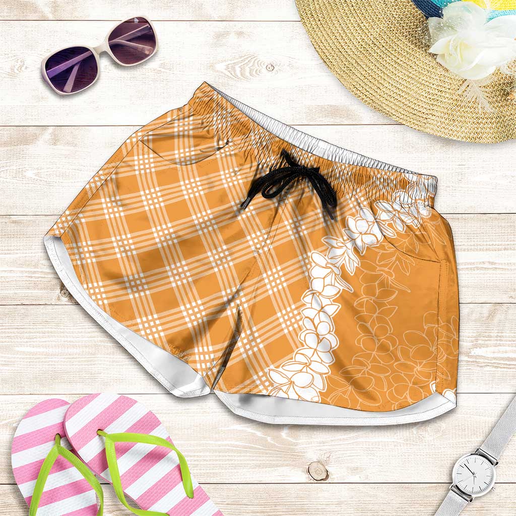 Hawaii Aloha Plumeria Lei Orange Palaka Shorts for Women - Polynesian Pride