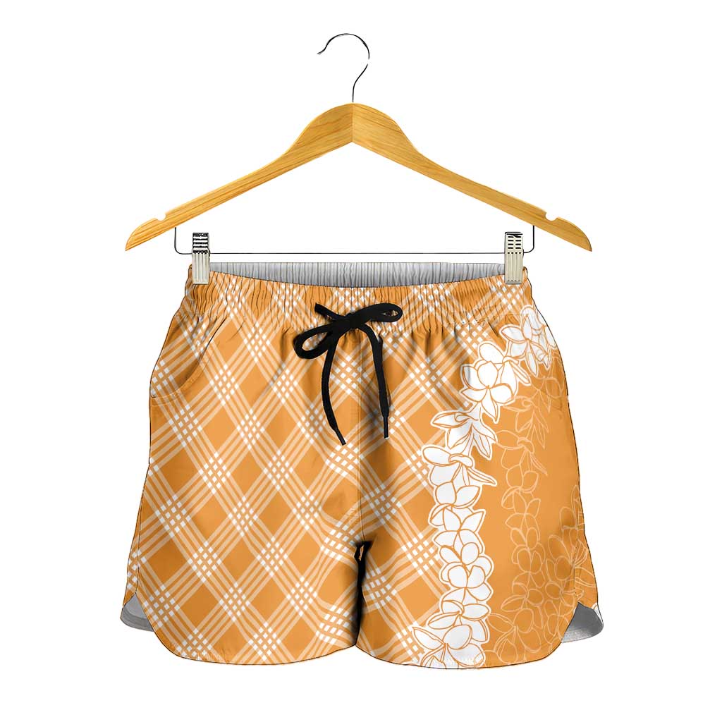 Hawaii Aloha Plumeria Lei Orange Palaka Shorts for Women - Polynesian Pride