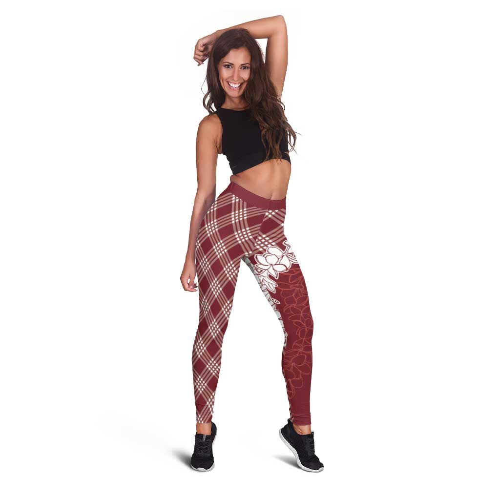 Hawaii Aloha Plumeria Lei Scarlet Palaka Leggings - Polynesian Pride
