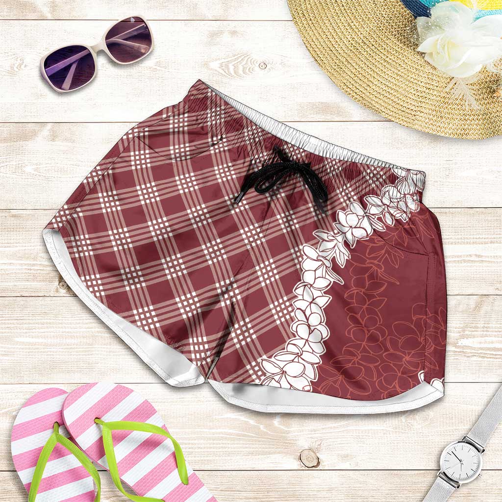 Hawaii Aloha Plumeria Lei Scarlet Palaka Shorts for Women - Polynesian Pride
