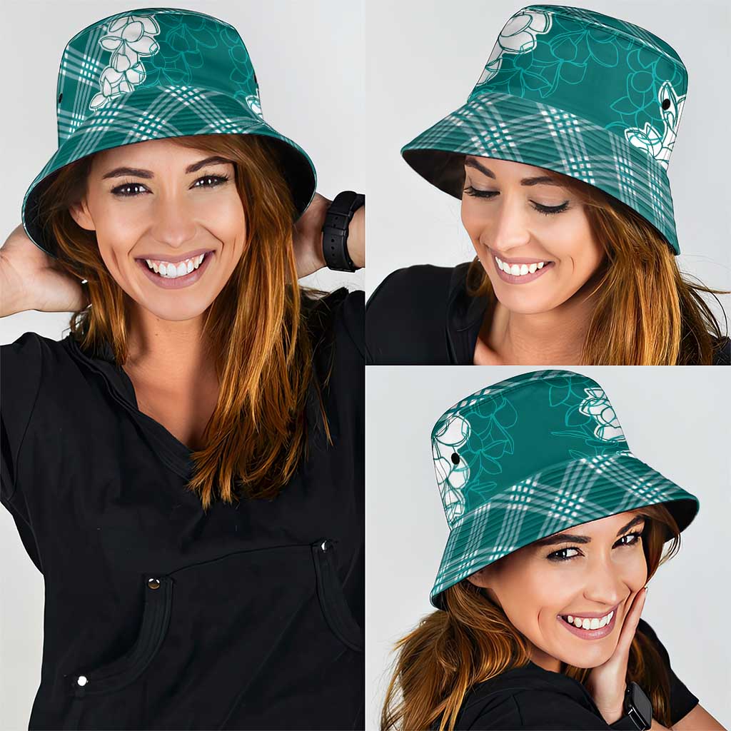 Hawaii Aloha Plumeria Lei Teal Palaka Bucket Hat - Polynesian Pride