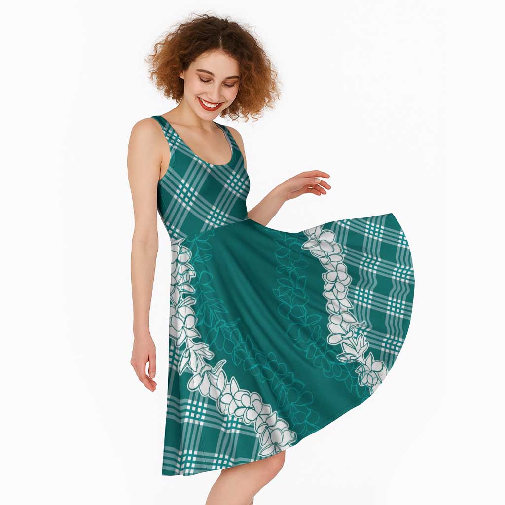 Hawaii Aloha Plumeria Lei Teal Palaka Midi Dress - Polynesian Pride