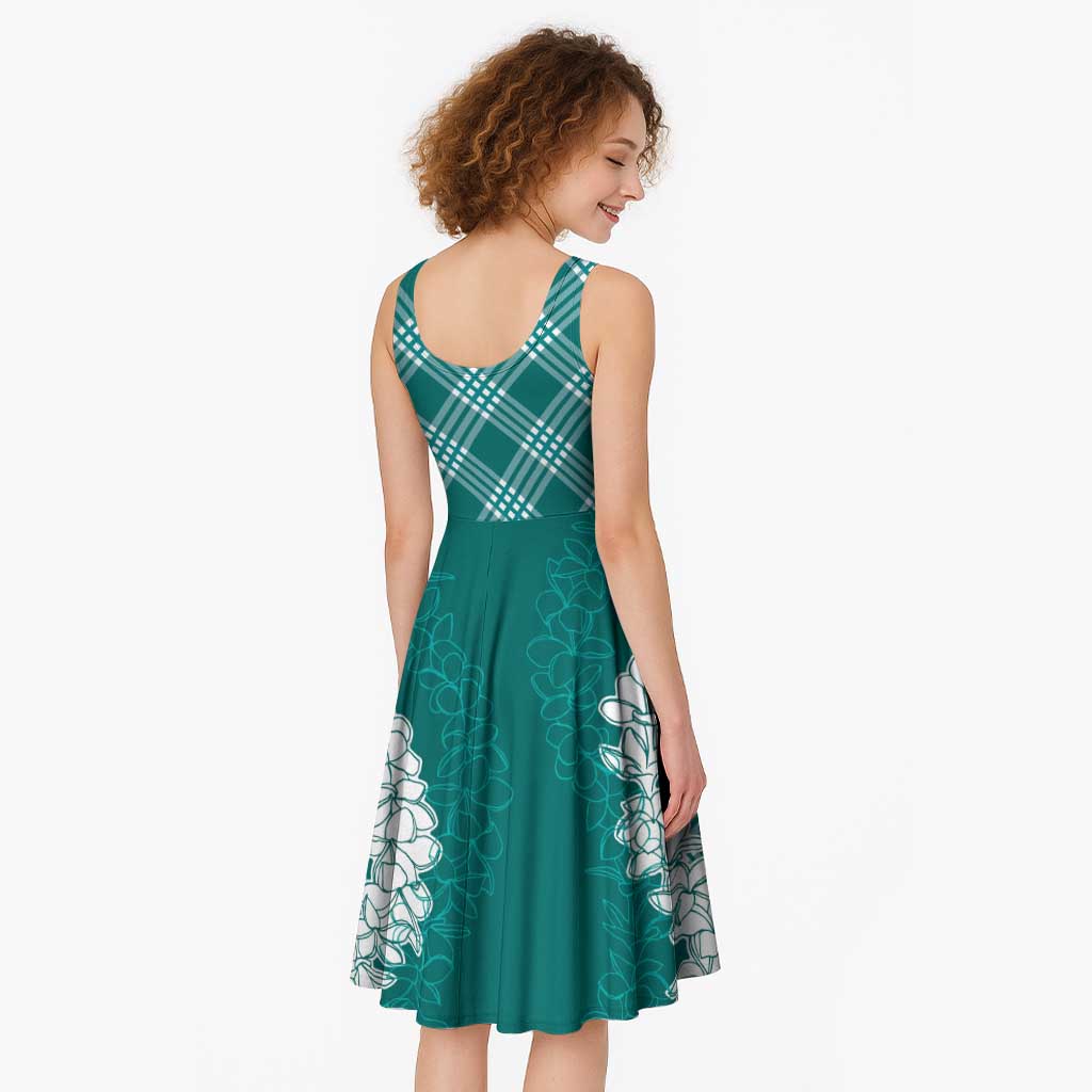 Hawaii Aloha Plumeria Lei Teal Palaka Midi Dress - Polynesian Pride