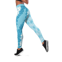 Hawaii Aloha Plumeria Lei Turquoise Palaka Leggings - Polynesian Pride