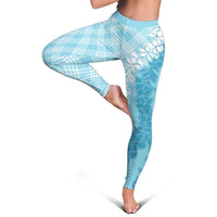Hawaii Aloha Plumeria Lei Turquoise Palaka Leggings - Polynesian Pride