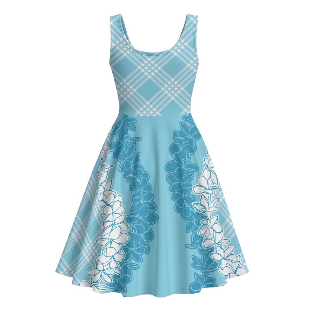Hawaii Aloha Plumeria Lei Turquoise Palaka Midi Dress - Polynesian Pride