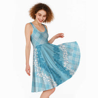 Hawaii Aloha Plumeria Lei Turquoise Palaka Midi Dress - Polynesian Pride