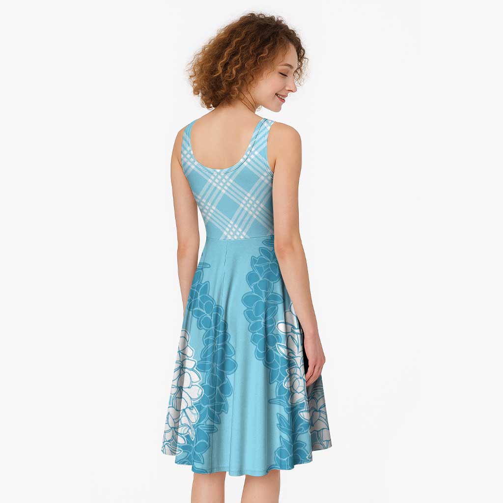 Hawaii Aloha Plumeria Lei Turquoise Palaka Midi Dress - Polynesian Pride