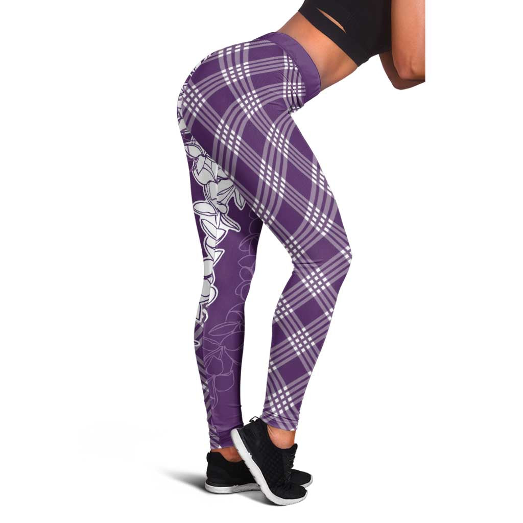 Hawaii Aloha Plumeria Lei Violet Palaka Leggings - Polynesian Pride