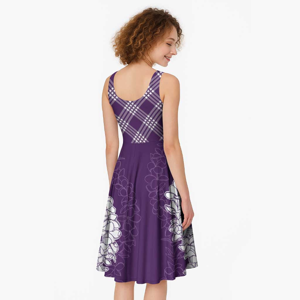 Hawaii Aloha Plumeria Lei Violet Palaka Midi Dress - Polynesian Pride