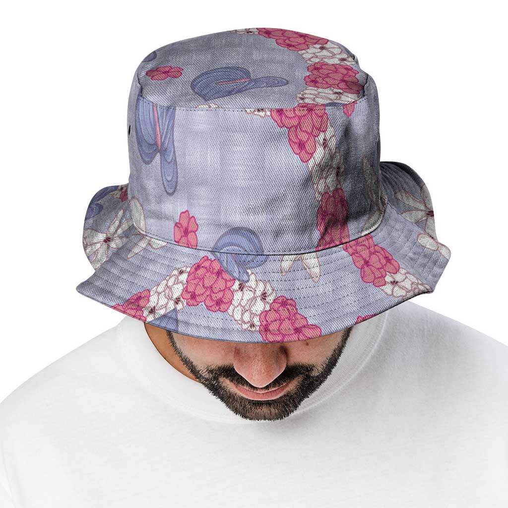 Hawaii Anthurium Tiare Pikake Lei Bucket Hat Poni Lauhala Art Pattern