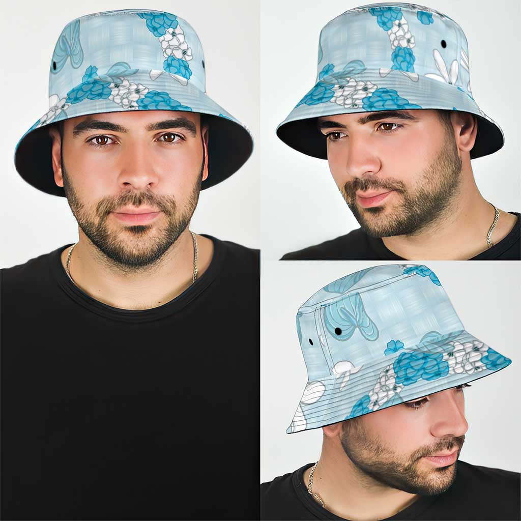 Hawaii Anthurium Tiare Pikake Lei Bucket Hat UliUli Lauhala Art Pattern