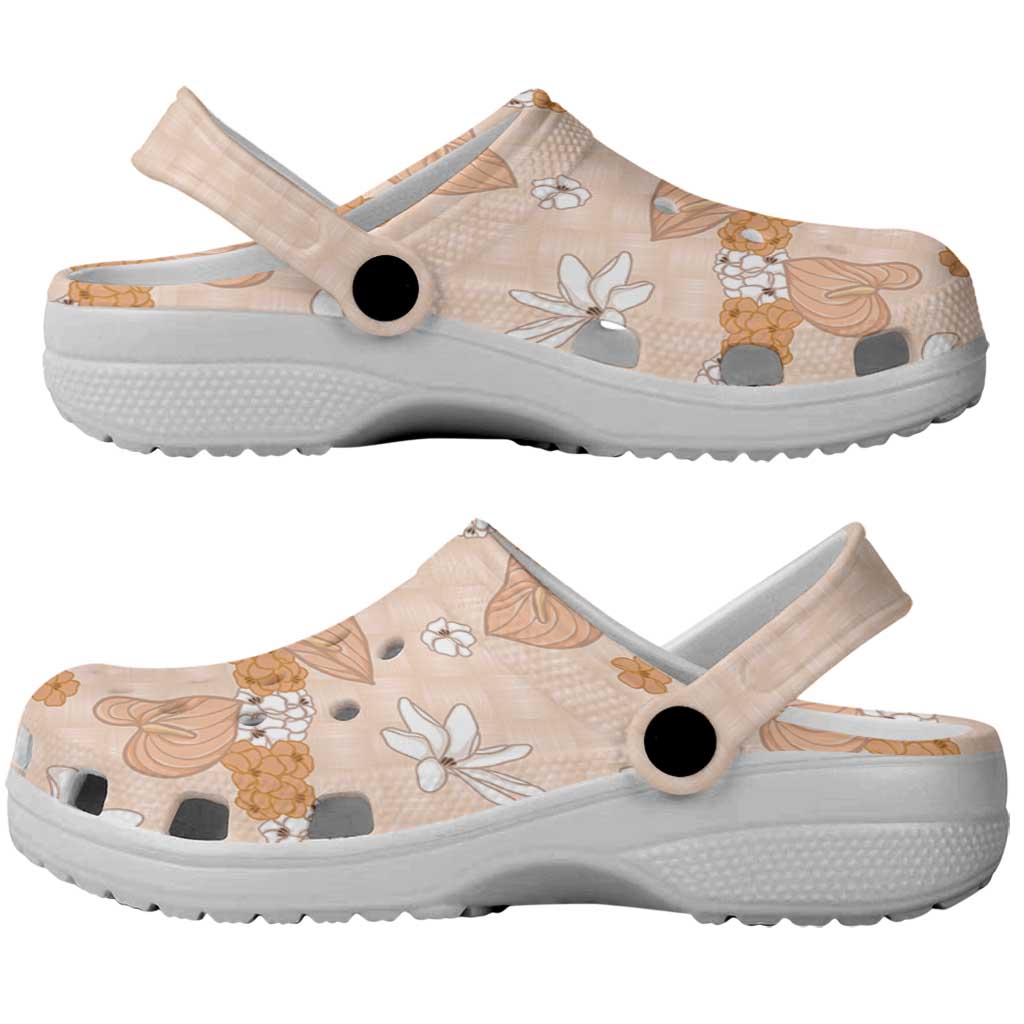 Hawaii Anthurium Tiare Pikake Lei Clogs Shoes Alani Lauhala Art Pattern