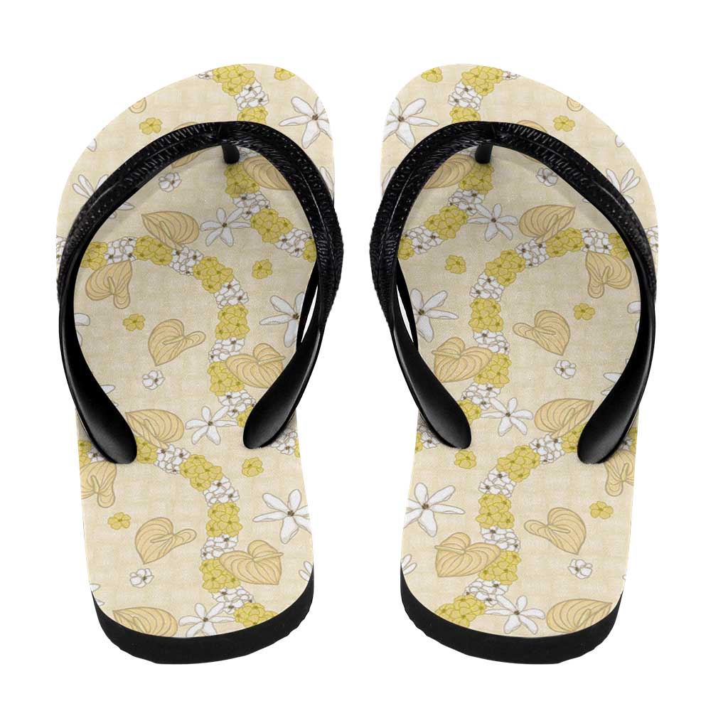 Hawaii Anthurium Tiare Pikake Lei Flip Flops Melemele Lauhala Art Pattern