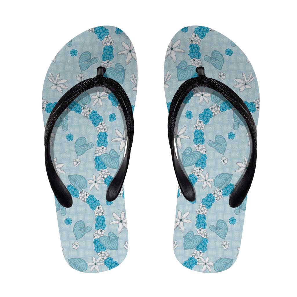 Hawaii Anthurium Tiare Pikake Lei Flip Flops UliUli Lauhala Art Pattern