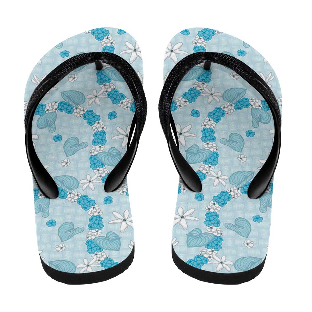 Hawaii Anthurium Tiare Pikake Lei Flip Flops UliUli Lauhala Art Pattern