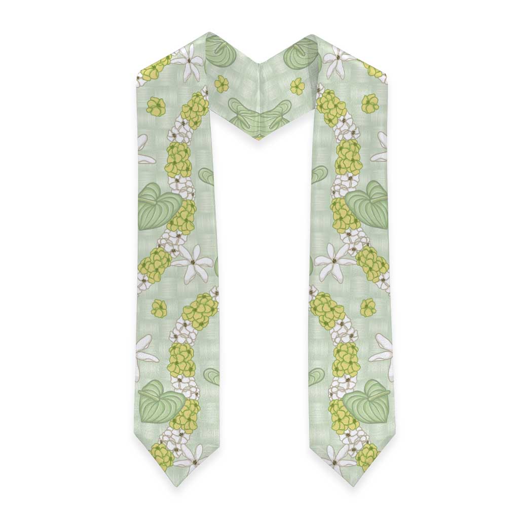 Hawaii Anthurium Tiare Pikake Lei Graduation Stole Sage Green Lauhala Art Pattern