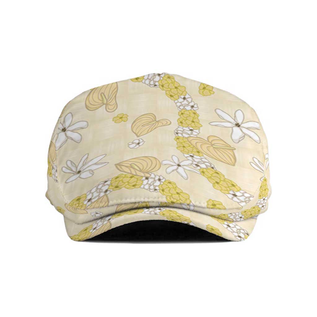 Hawaii Anthurium Tiare Pikake Lei Jeff Hat Melemele Lauhala Art Pattern LT01 Yellow - Polynesian Pride