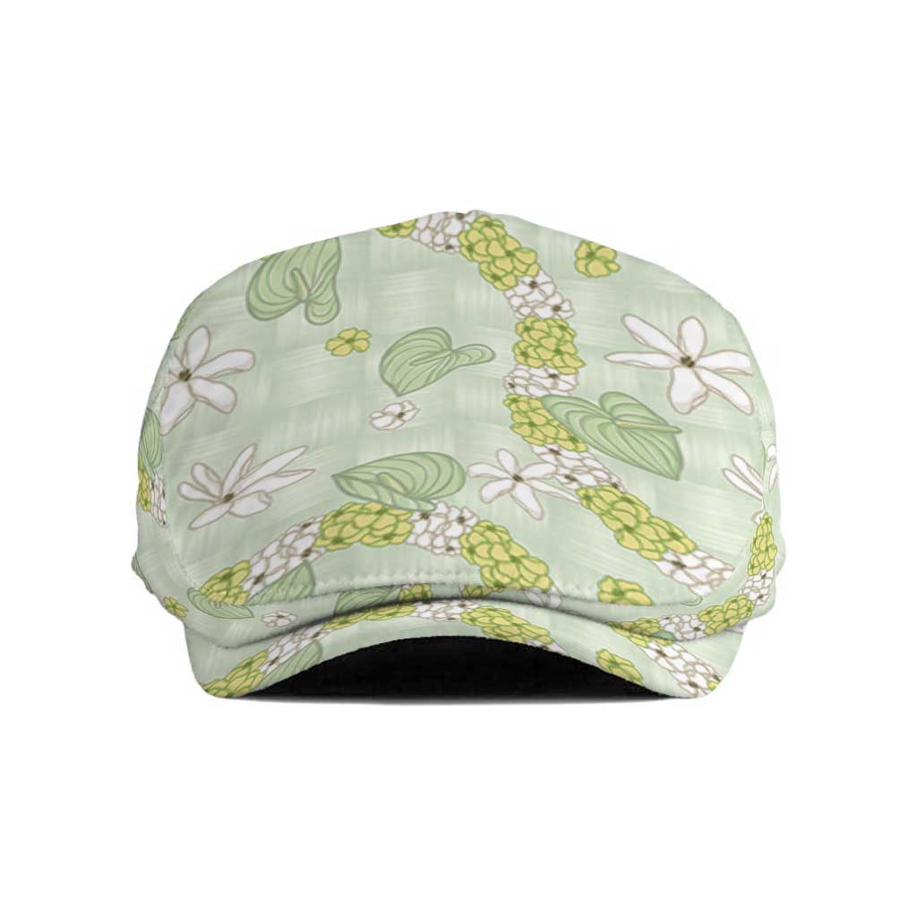 Hawaii Anthurium Tiare Pikake Lei Jeff Hat Sage Green Lauhala Art Pattern LT01 Green - Polynesian Pride