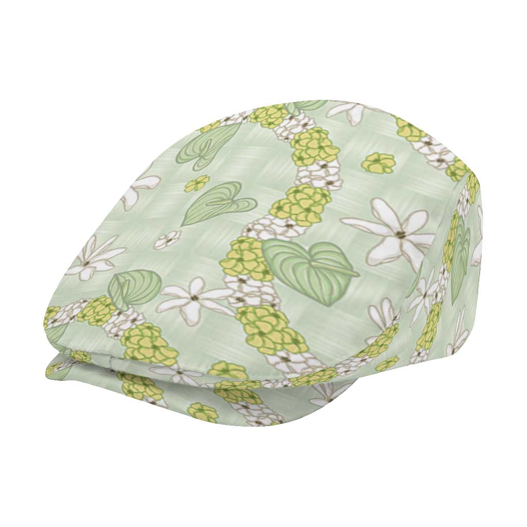 Hawaii Anthurium Tiare Pikake Lei Jeff Hat Sage Green Lauhala Art Pattern LT01 - Polynesian Pride