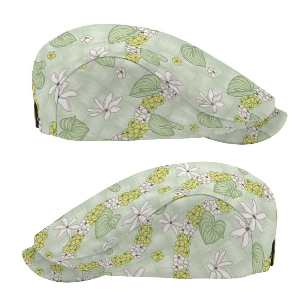 Hawaii Anthurium Tiare Pikake Lei Jeff Hat Sage Green Lauhala Art Pattern LT01 - Polynesian Pride
