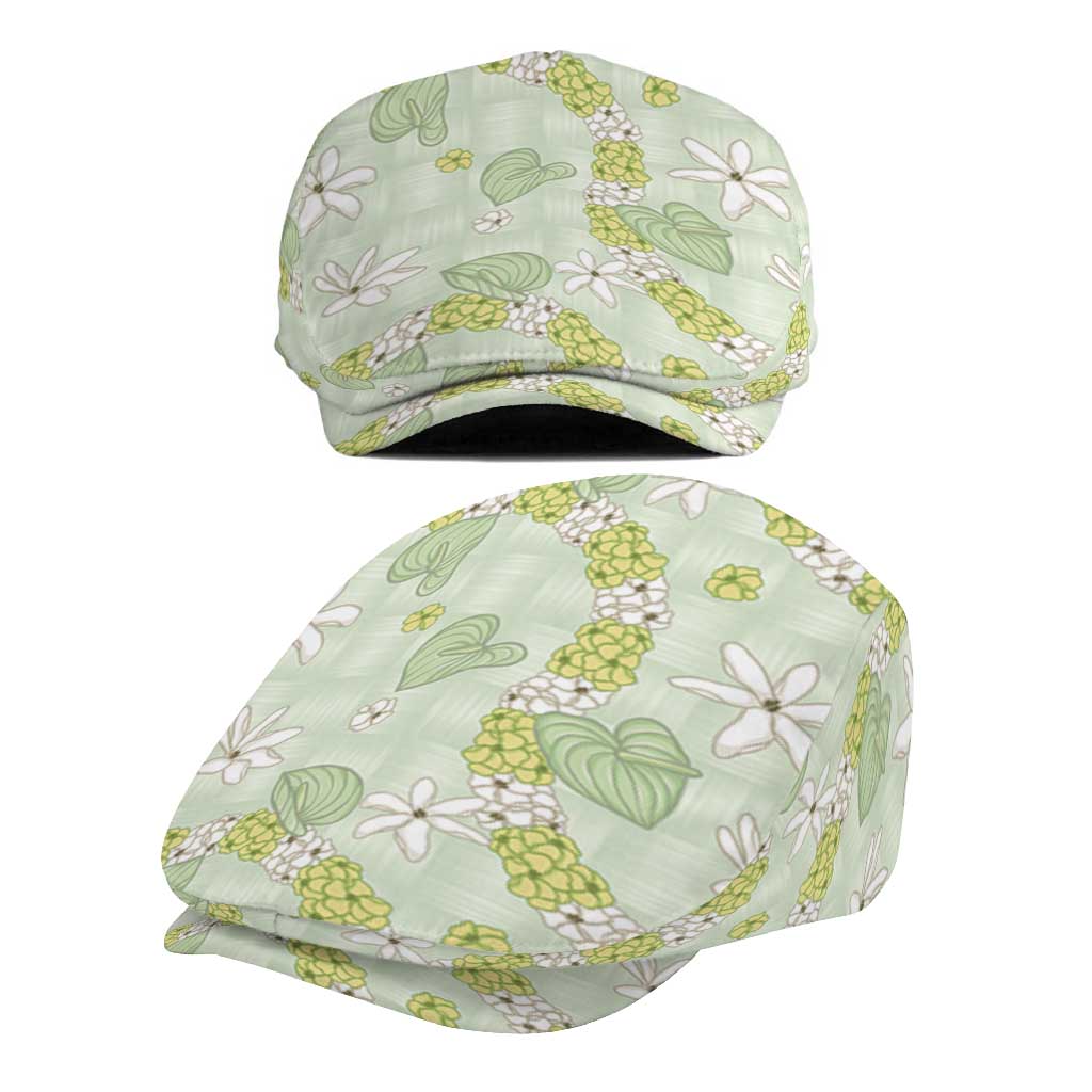 Hawaii Anthurium Tiare Pikake Lei Jeff Hat Sage Green Lauhala Art Pattern LT01 - Polynesian Pride