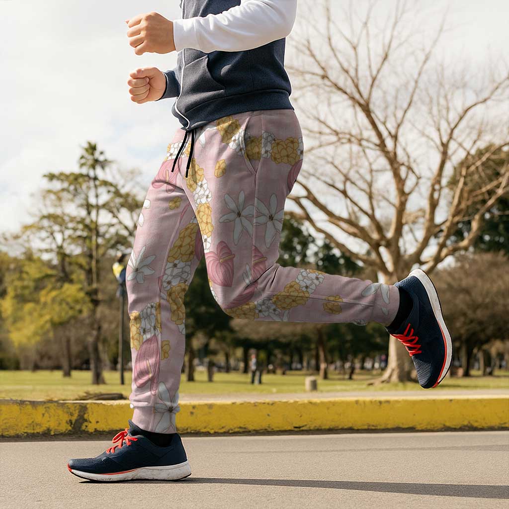 Hawaii Anthurium Tiare Pikake Lei Jogger Pants Akala Lauhala Art Pattern