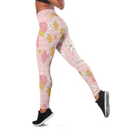 Hawaii Anthurium Tiare Pikake Lei Leggings Akala Lauhala Art Pattern LT01 Pink - Polynesian Pride