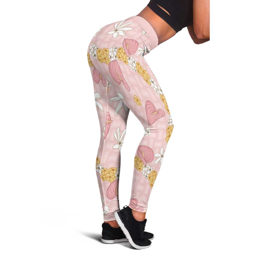 Hawaii Anthurium Tiare Pikake Lei Leggings Akala Lauhala Art Pattern LT01 - Polynesian Pride