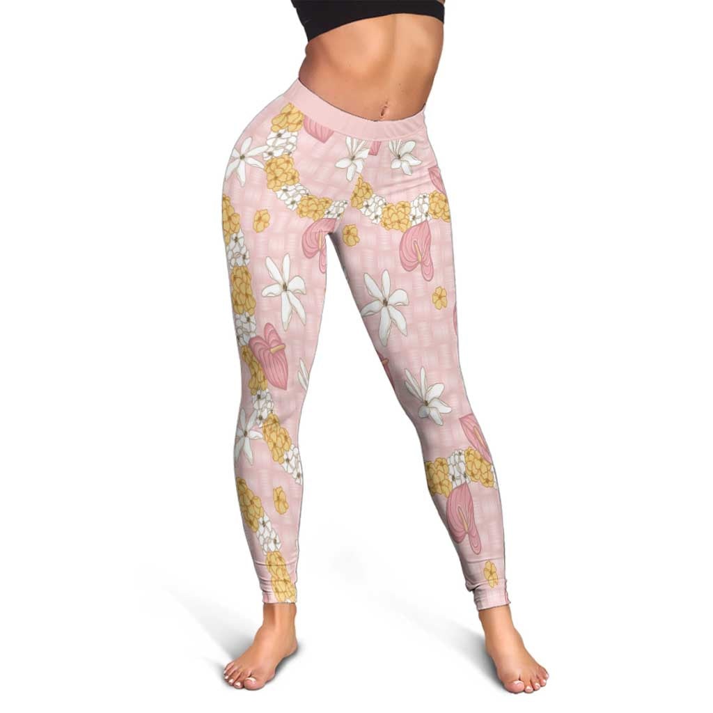 Hawaii Anthurium Tiare Pikake Lei Leggings Akala Lauhala Art Pattern LT01 - Polynesian Pride