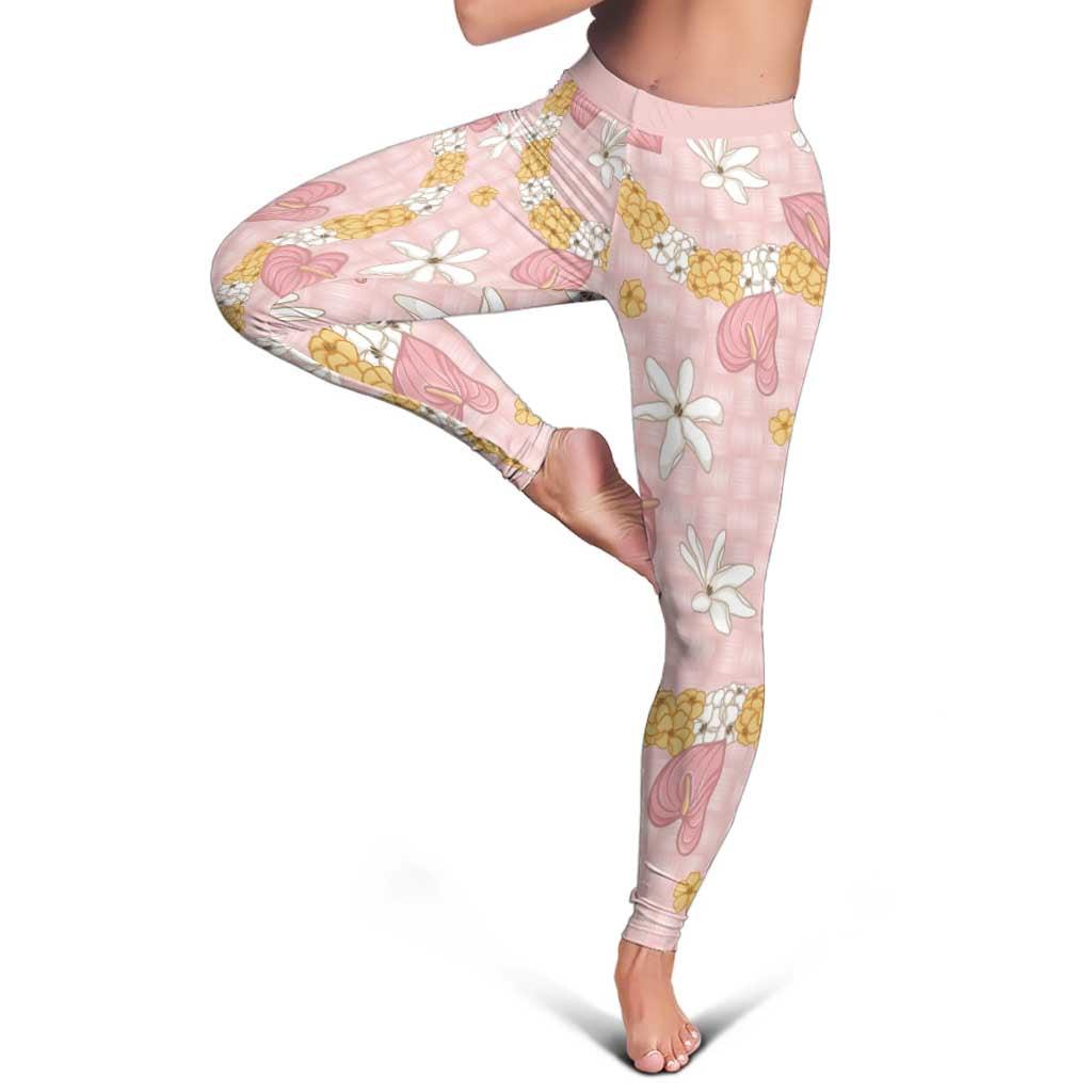 Hawaii Anthurium Tiare Pikake Lei Leggings Akala Lauhala Art Pattern LT01 - Polynesian Pride