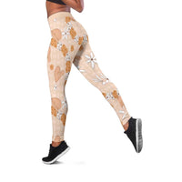Hawaii Anthurium Tiare Pikake Lei Leggings Alani Lauhala Art Pattern LT01 Orange - Polynesian Pride