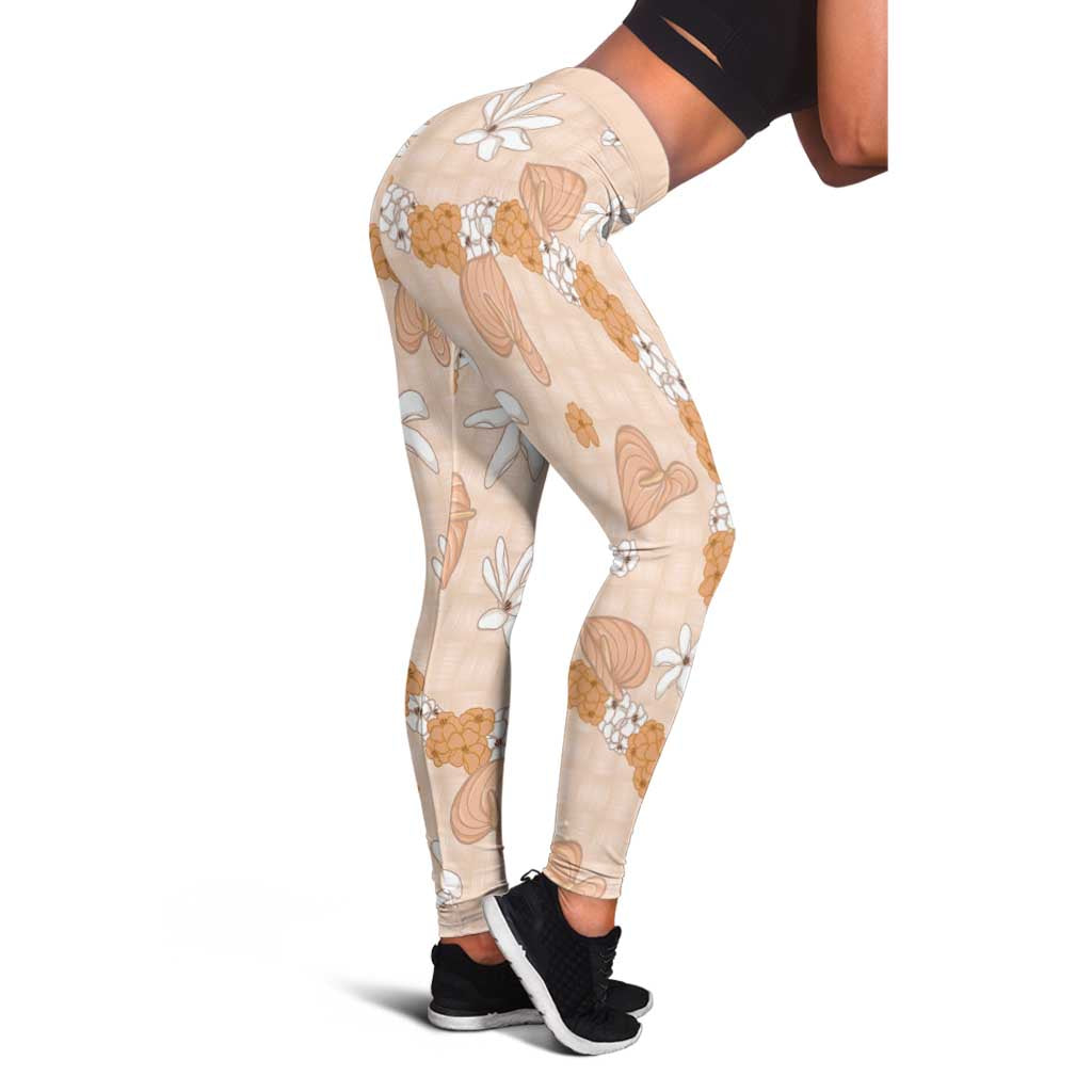 Hawaii Anthurium Tiare Pikake Lei Leggings Alani Lauhala Art Pattern LT01 - Polynesian Pride