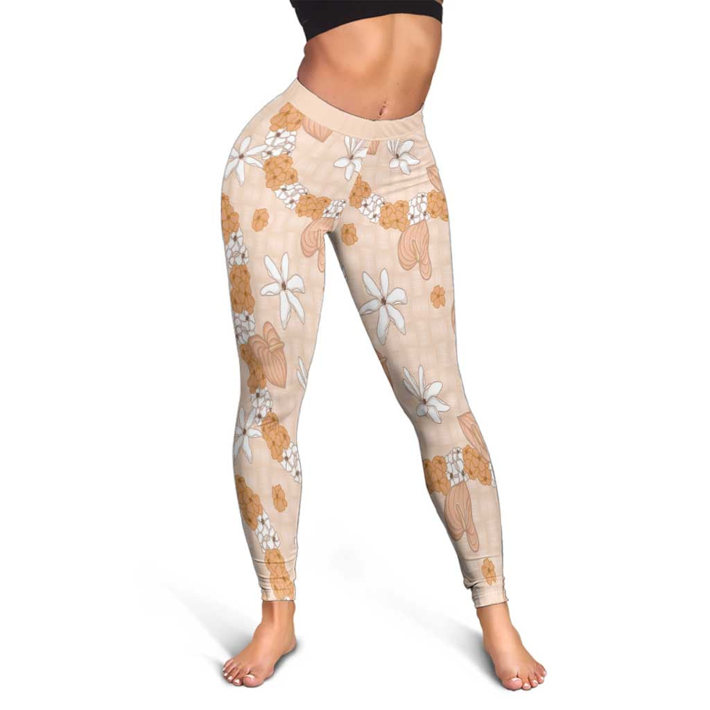 Hawaii Anthurium Tiare Pikake Lei Leggings Alani Lauhala Art Pattern LT01 - Polynesian Pride