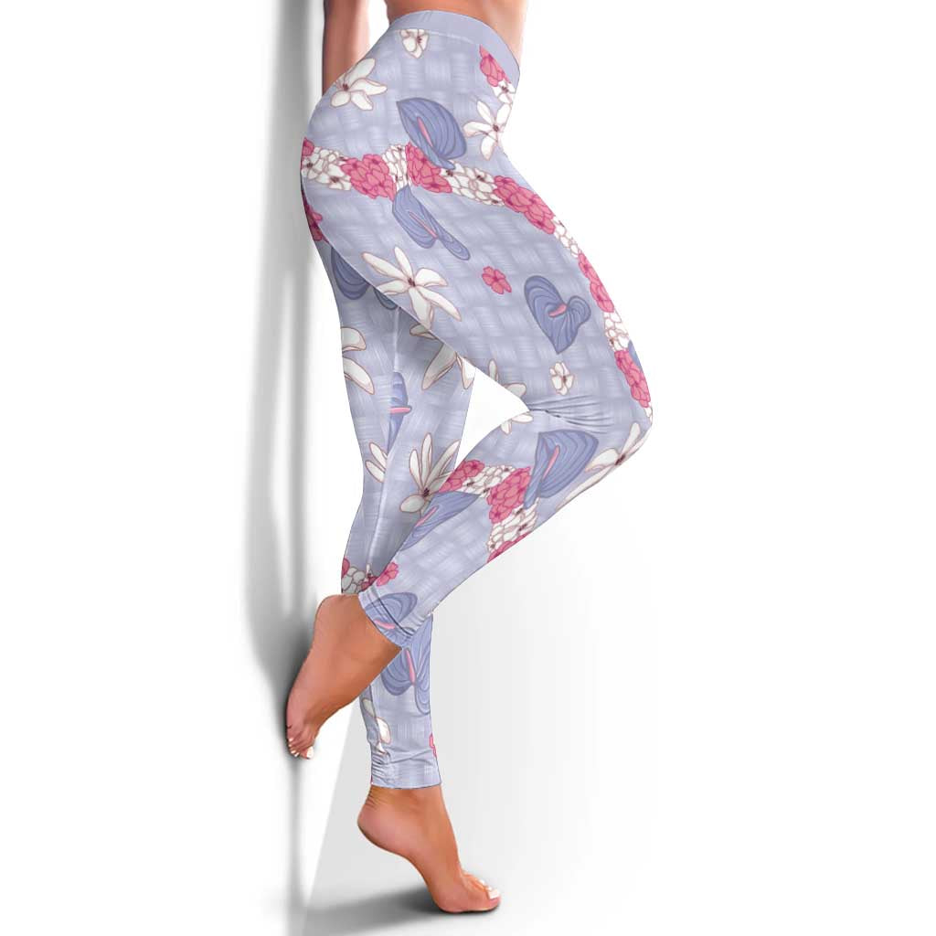 Hawaii Anthurium Tiare Pikake Lei Leggings Poni Lauhala Art Pattern LT01 - Polynesian Pride