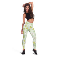 Hawaii Anthurium Tiare Pikake Lei Leggings Sage Green Lauhala Art Pattern