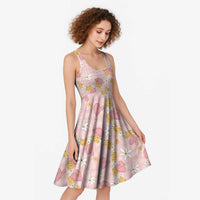 Hawaii Anthurium Tiare Pikake Lei Midi Dress Akala Lauhala Art Pattern