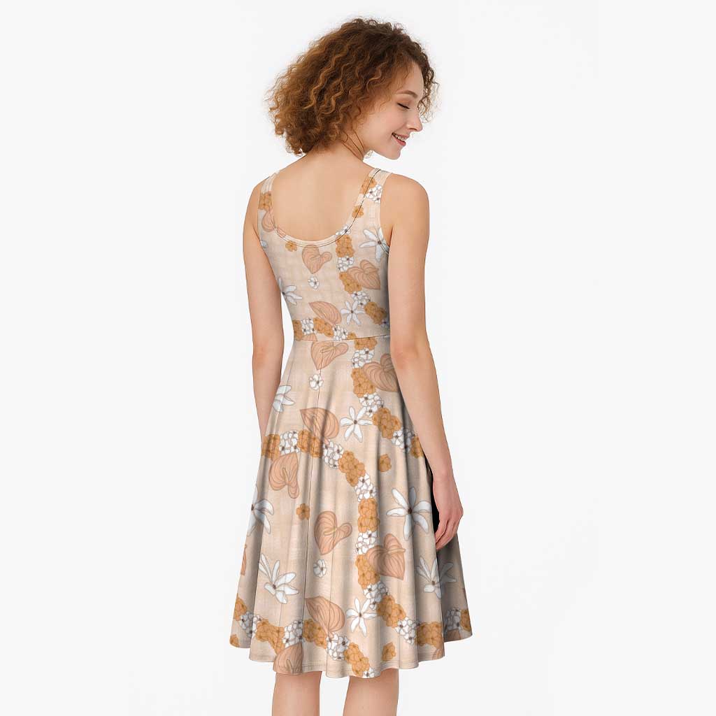 Hawaii Anthurium Tiare Pikake Lei Midi Dress Alani Lauhala Art Pattern