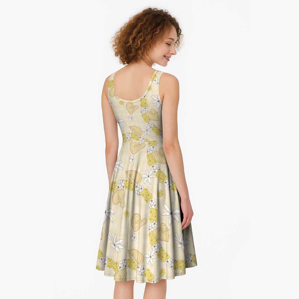 Hawaii Anthurium Tiare Pikake Lei Midi Dress Melemele Lauhala Art Pattern