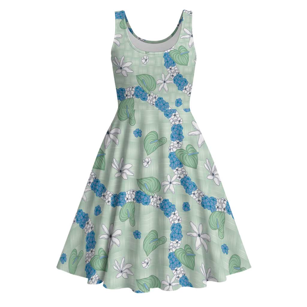 Hawaii Anthurium Tiare Pikake Lei Midi Dress Omaomao Lauhala Art Pattern