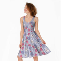 Hawaii Anthurium Tiare Pikake Lei Midi Dress Poni Lauhala Art Pattern