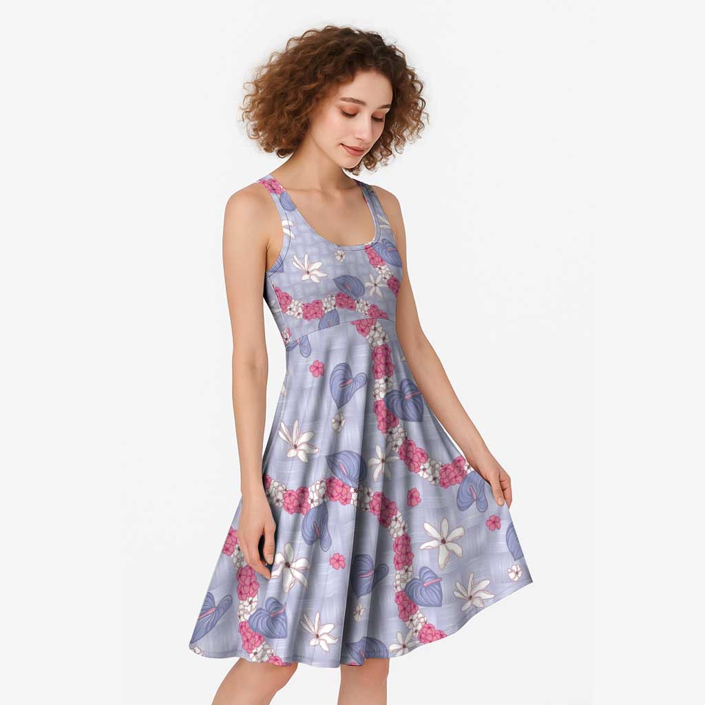 Hawaii Anthurium Tiare Pikake Lei Midi Dress Poni Lauhala Art Pattern