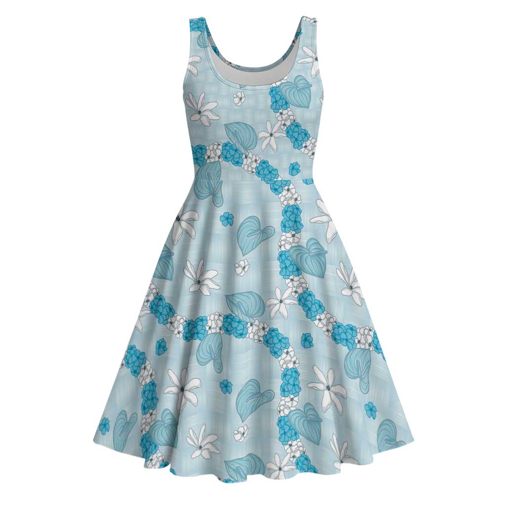 Hawaii Anthurium Tiare Pikake Lei Midi Dress UliUli Lauhala Art Pattern