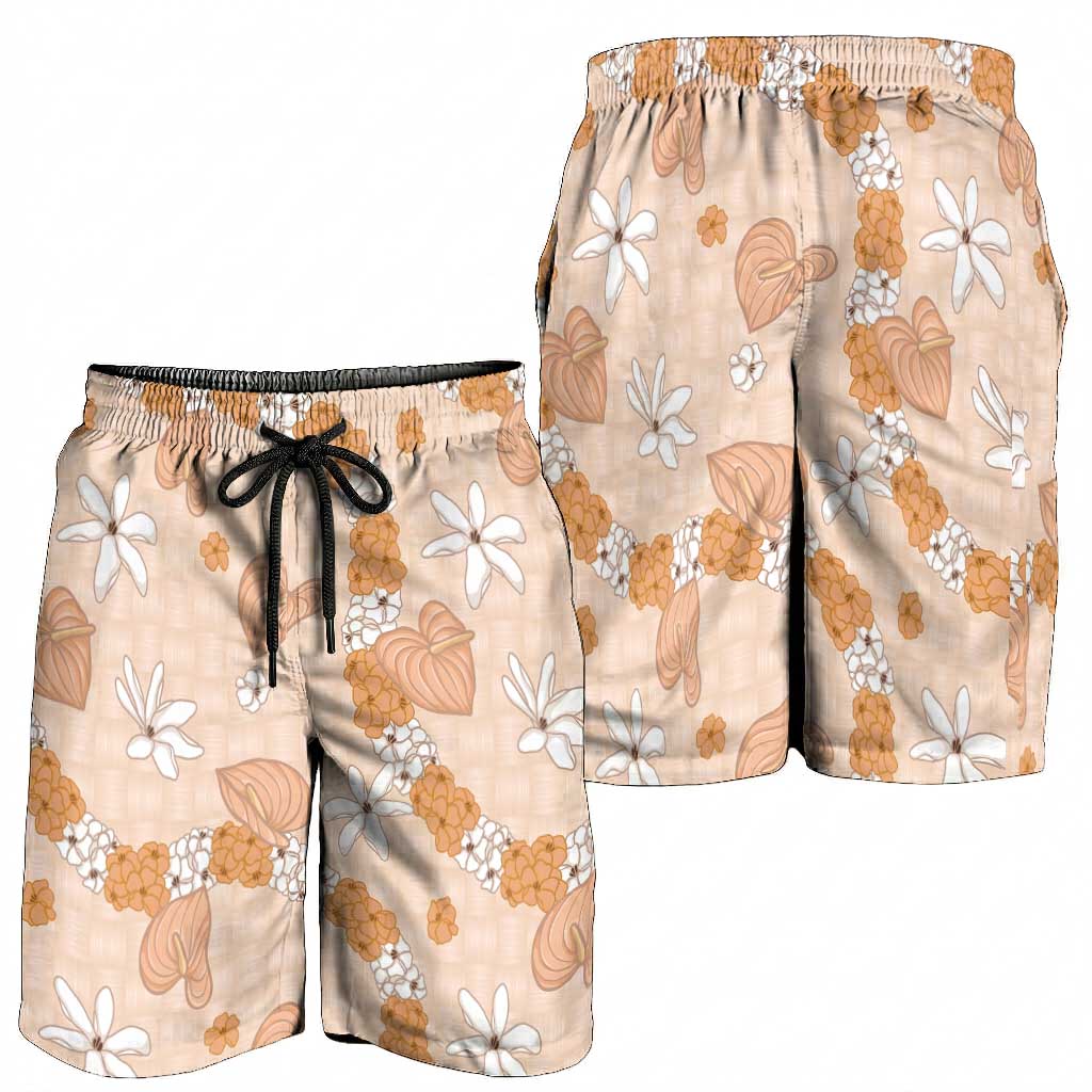Hawaii Anthurium Tiare Pikake Lei Shorts for Men Alani Lauhala Art Pattern