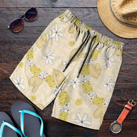 Hawaii Anthurium Tiare Pikake Lei Shorts for Men Melemele Lauhala Art Pattern