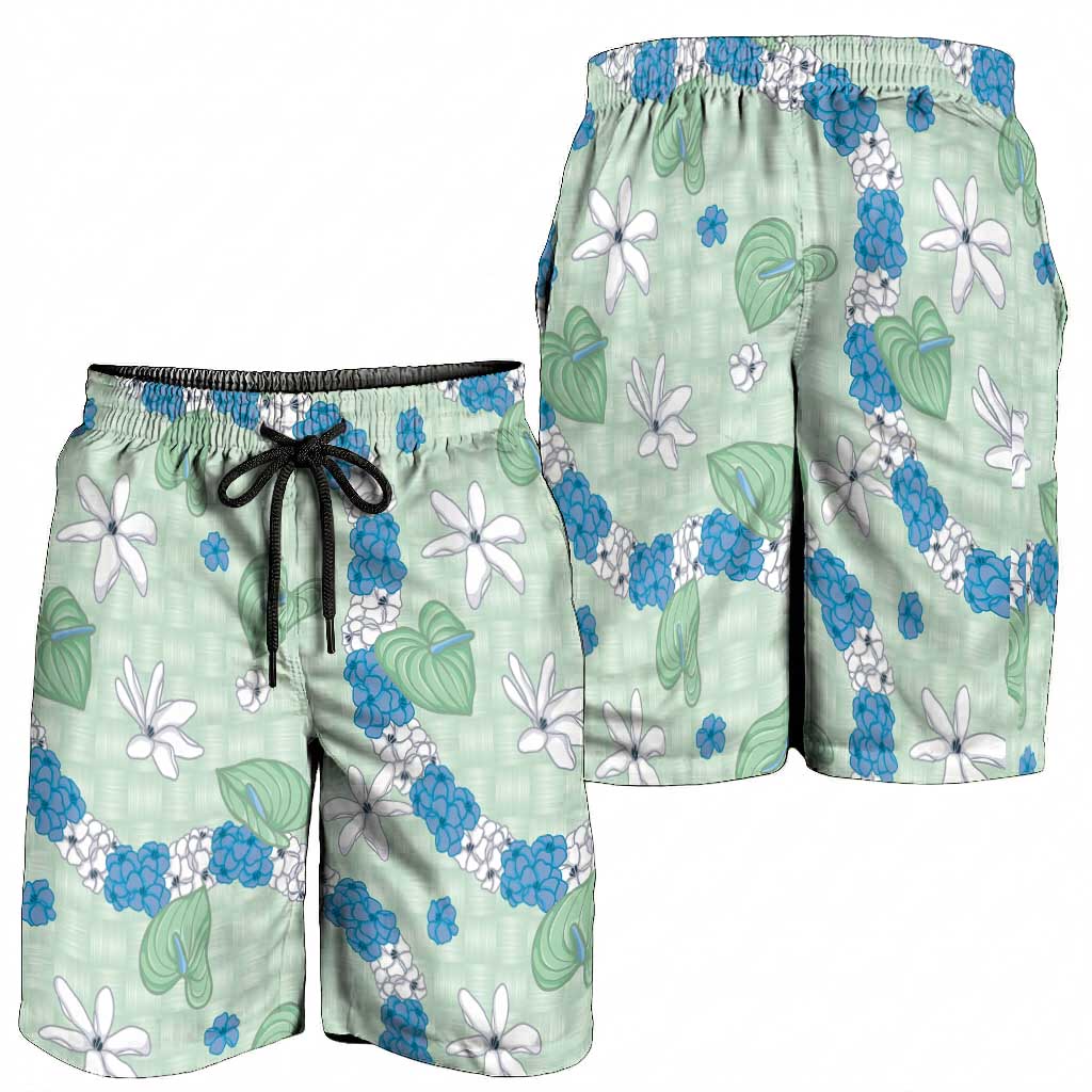 Hawaii Anthurium Tiare Pikake Lei Shorts for Men Omaomao Lauhala Art Pattern