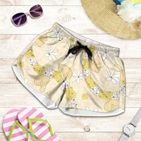 Hawaii Anthurium Tiare Pikake Lei Shorts for Women Melemele Lauhala Art Pattern
