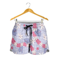 Hawaii Anthurium Tiare Pikake Lei Shorts for Women Poni Lauhala Art Pattern